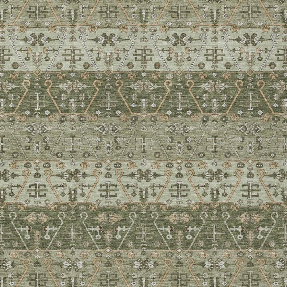 3' X 5' Olive Green And Green Oriental Washable Indoor Outdoor Area Rug