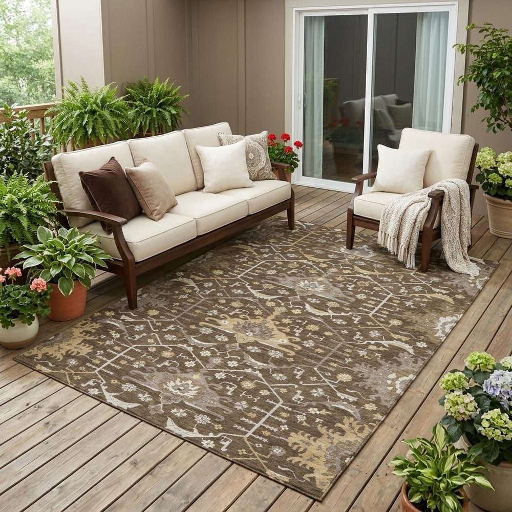 5' X 8' Chocolate And Brown Oriental Washable Indoor Outdoor Area Rug HomeRoots