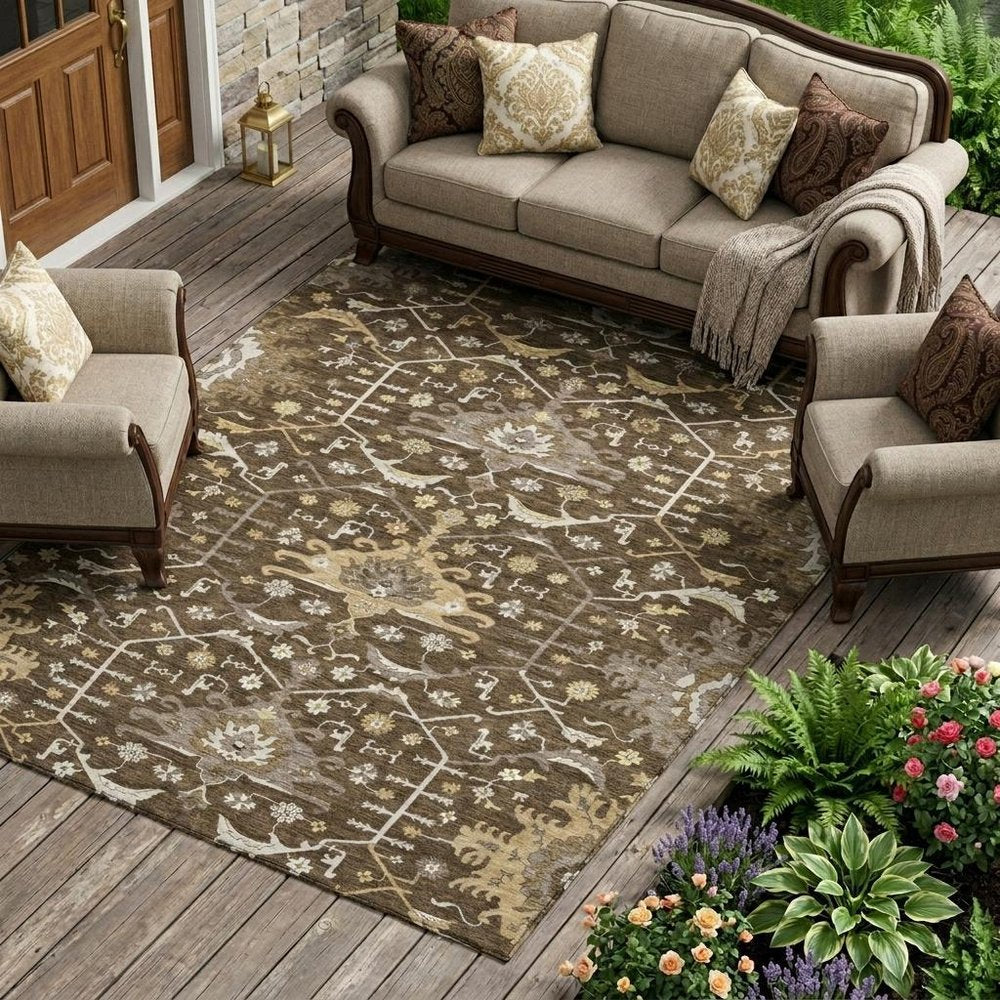 8' X 10' Chocolate And Brown Oriental Washable Indoor Outdoor Area Rug HomeRoots