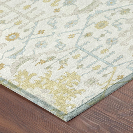 8' Ivory And Linen Round Oriental Washable Indoor Outdoor Area Rug