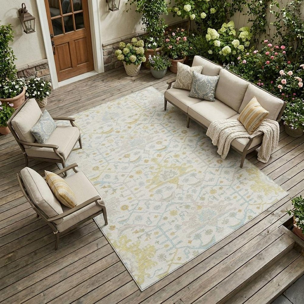 8' X 10' Ivory And Linen Oriental Washable Indoor Outdoor Area Rug HomeRoots