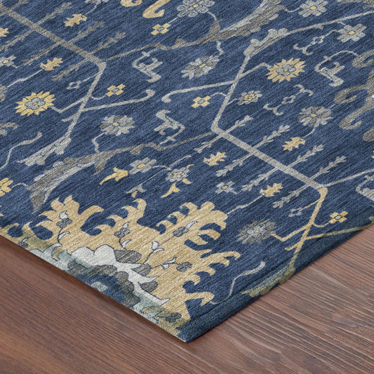 8' X 10' Navy Blue And Blue Oriental Washable Indoor Outdoor Area Rug