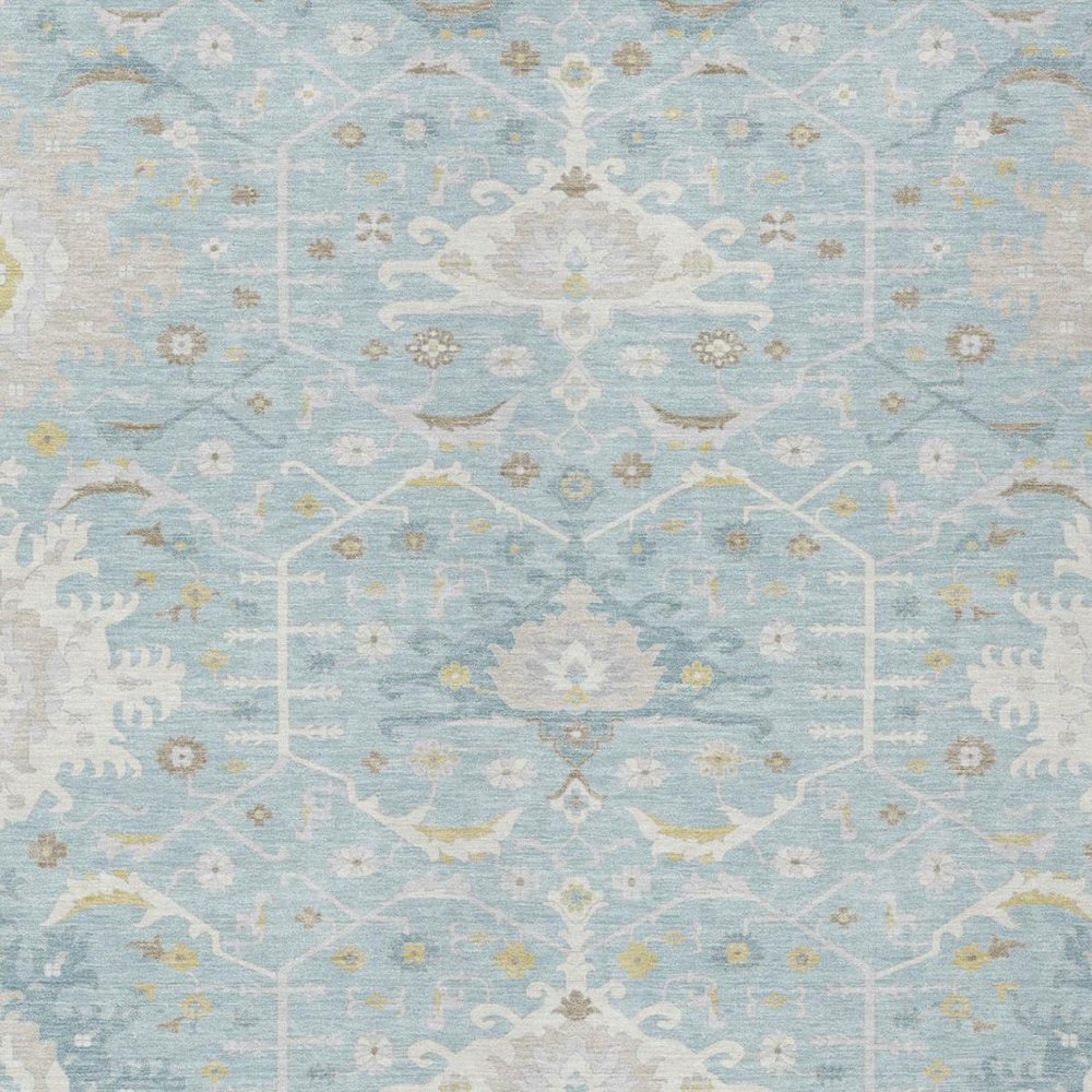 3' X 5' Sky Blue And Blue Oriental Washable Indoor Outdoor Area Rug