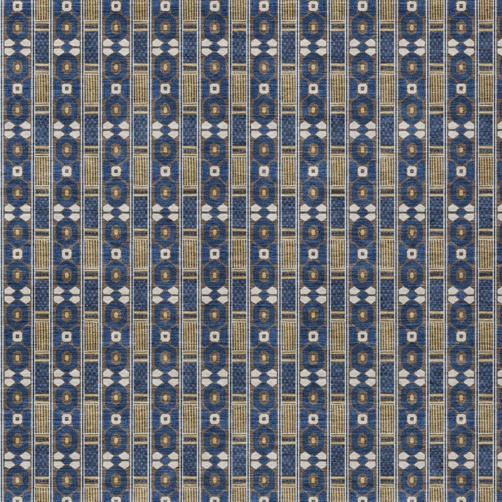 5' X 8' Navy Blue And Blue Striped Washable Indoor Outdoor Area Rug
