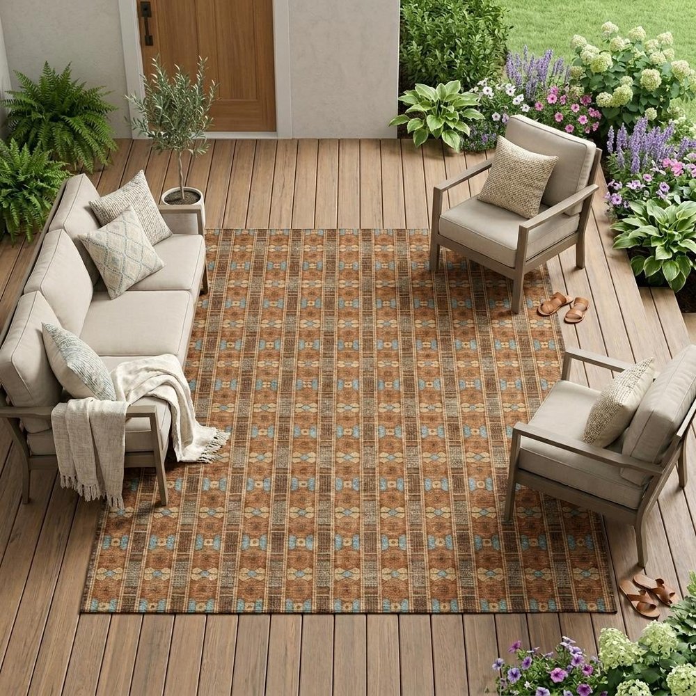 9' X 12' Orange And Teal Blue Striped Washable Indoor Outdoor Area Rug HomeRoots