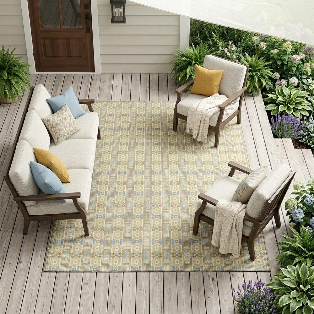 10' X 14' Wheat And Gold Striped Washable Indoor Outdoor Area Rug HomeRoots