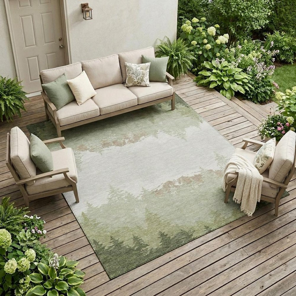 9' X 12' Green And Ivory Floral Washable Indoor Outdoor Area Rug HomeRoots