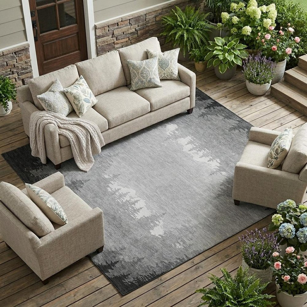 10' X 14' Gray And Silver Floral Washable Indoor Outdoor Area Rug HomeRoots