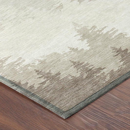 3' X 5' Ivory And Beige Floral Washable Indoor Outdoor Area Rug