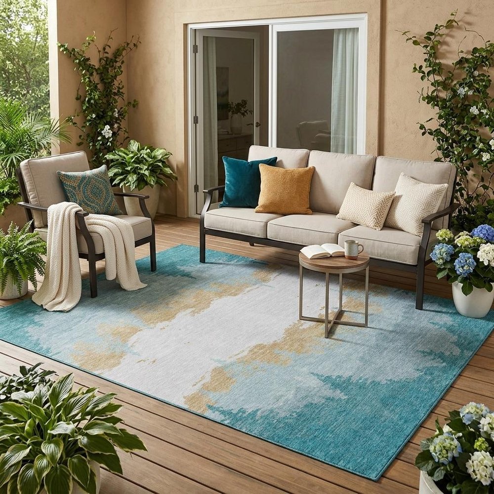 5' X 8' Teal Blue And Turquoise Floral Washable Indoor Outdoor Area Rug HomeRoots