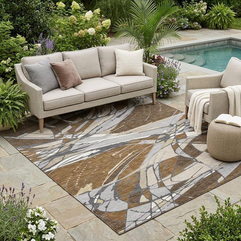 5' X 8' Chocolate And Brown Abstract Washable Indoor Outdoor Area Rug HomeRoots