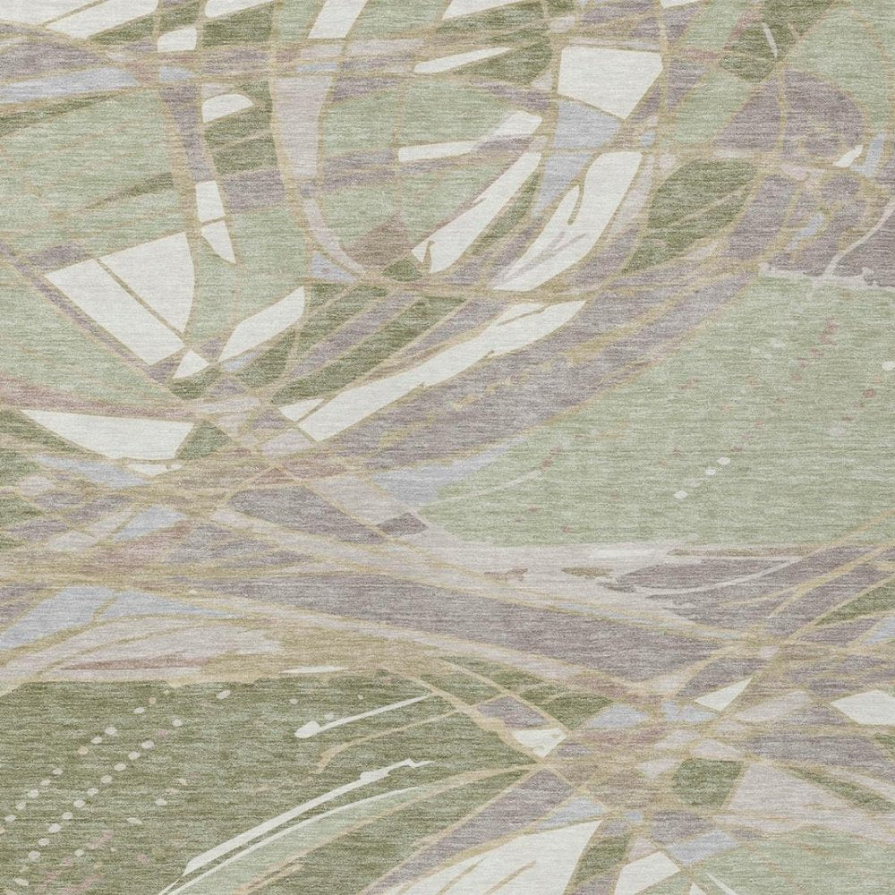 9' X 12' Green And Ivory Abstract Washable Indoor Outdoor Area Rug