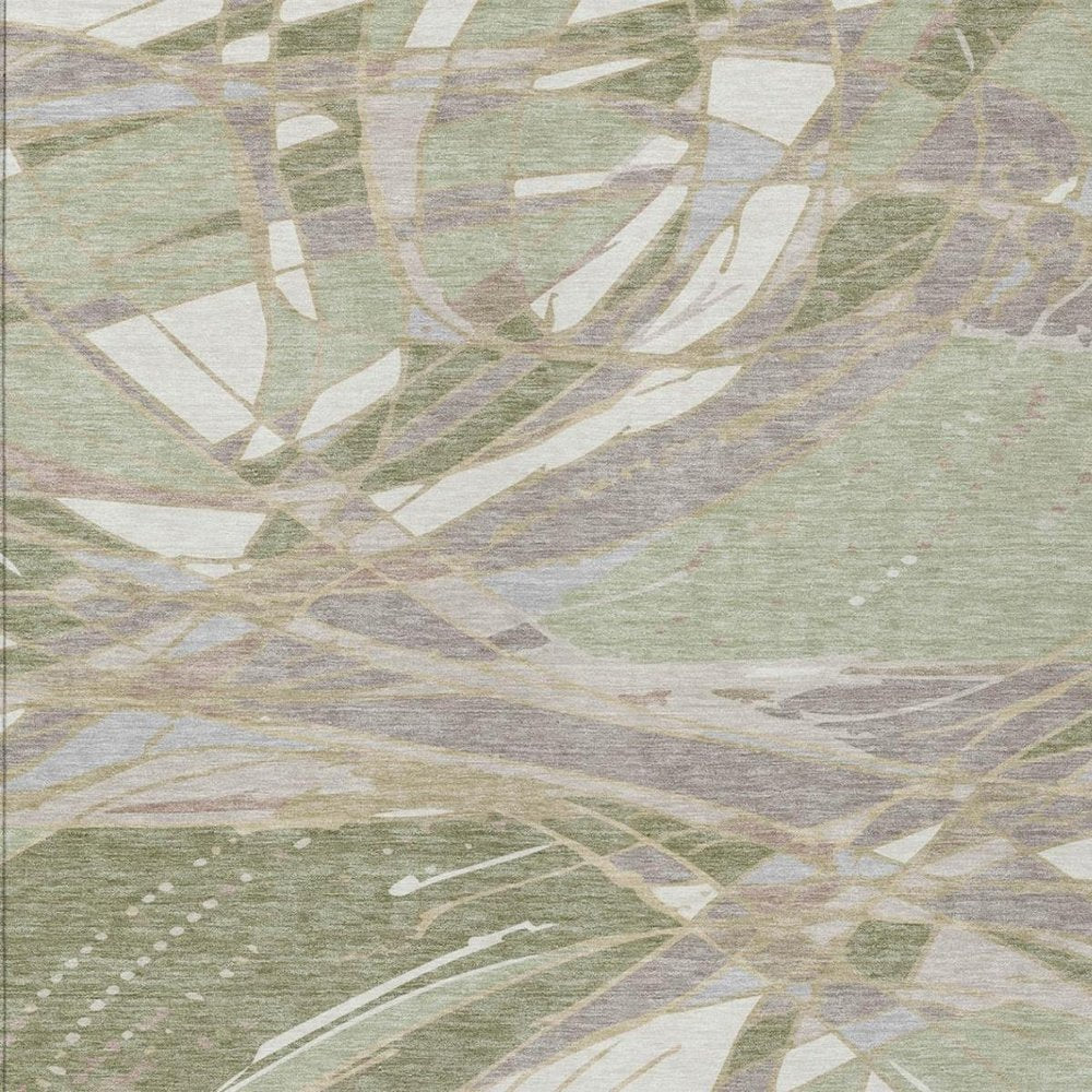 10' X 14' Green And Ivory Abstract Washable Indoor Outdoor Area Rug