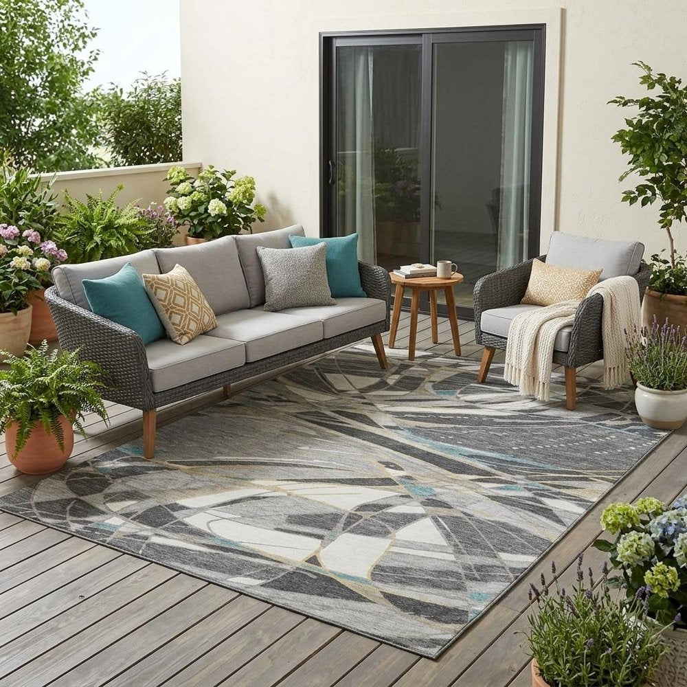 5' X 8' Gray And Graphite Abstract Washable Indoor Outdoor Area Rug HomeRoots