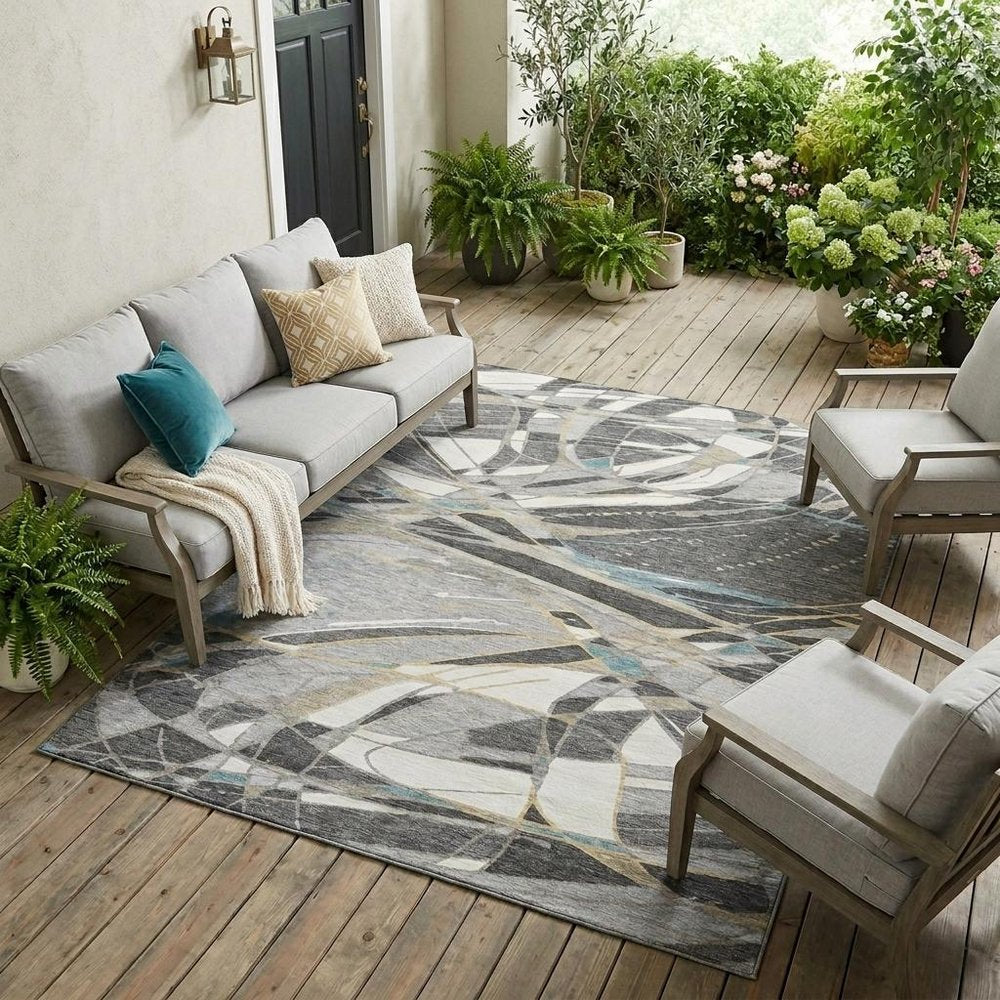 9' X 12' Gray And Graphite Abstract Washable Indoor Outdoor Area Rug HomeRoots