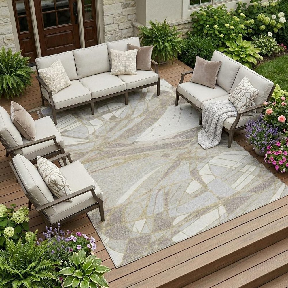 8' X 10' Ivory And Silver Abstract Washable Indoor Outdoor Area Rug HomeRoots