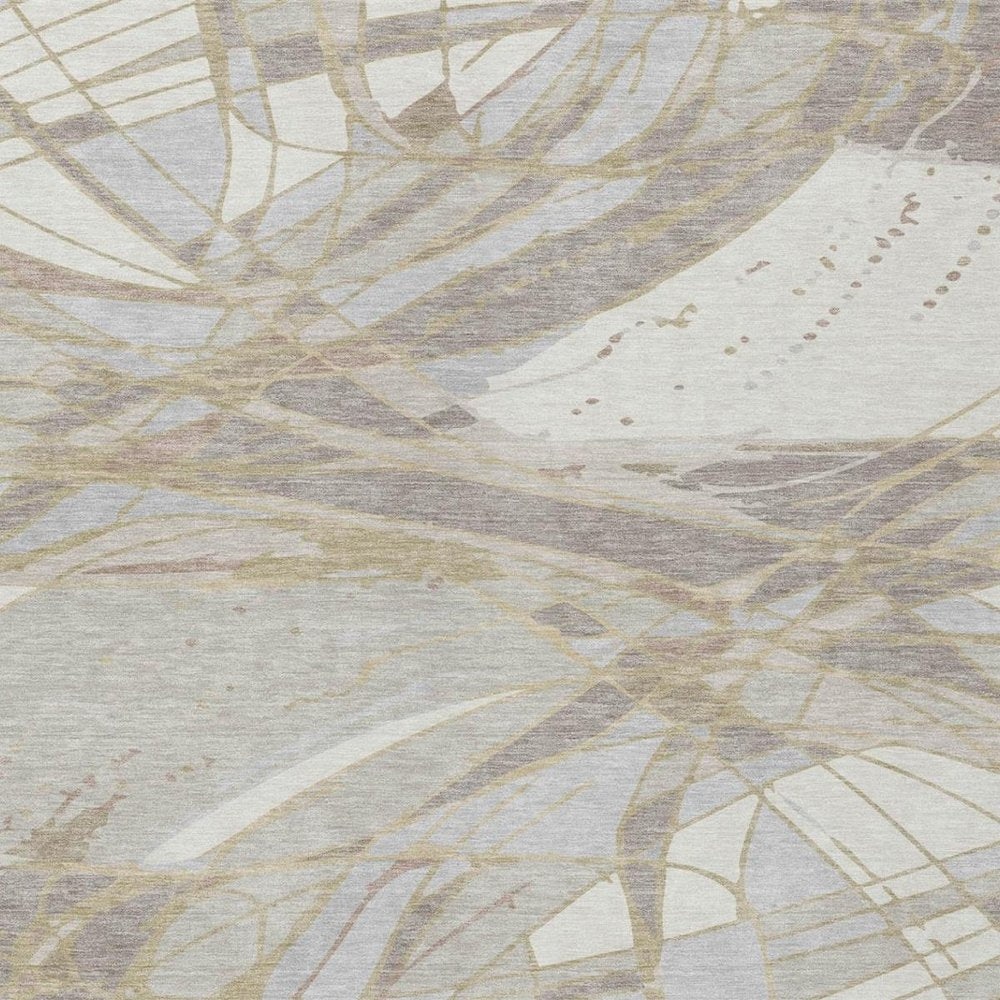 8' X 10' Ivory And Silver Abstract Washable Indoor Outdoor Area Rug