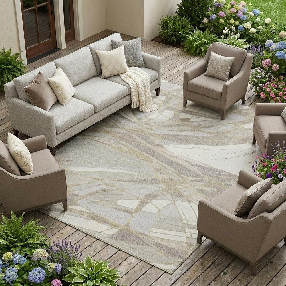 9' X 12' Ivory And Silver Abstract Washable Indoor Outdoor Area Rug HomeRoots