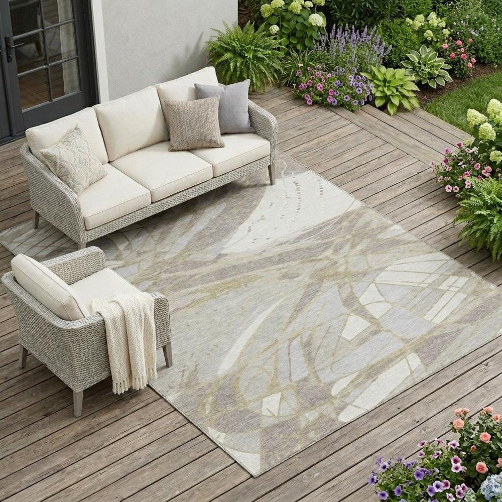 10' X 14' Ivory And Silver Abstract Washable Indoor Outdoor Area Rug HomeRoots