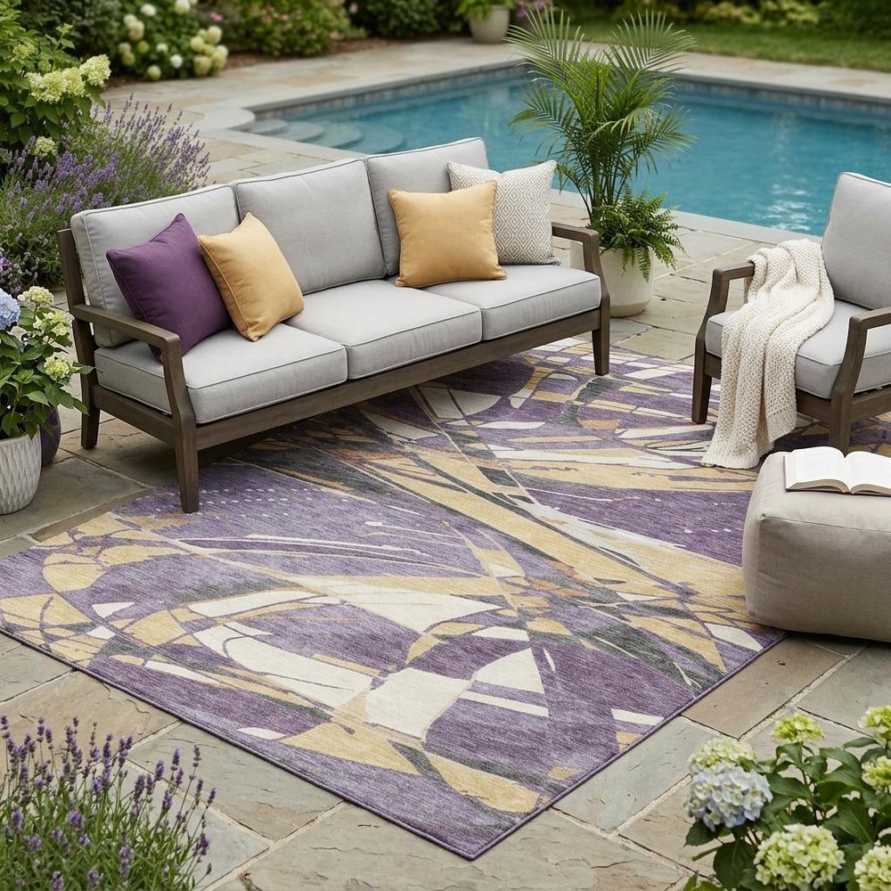 5' X 8' Plum And Purple Abstract Washable Indoor Outdoor Area Rug HomeRoots