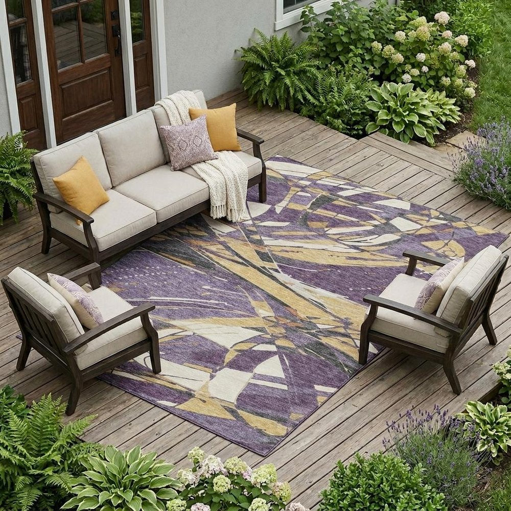 8' X 10' Plum And Purple Abstract Washable Indoor Outdoor Area Rug HomeRoots