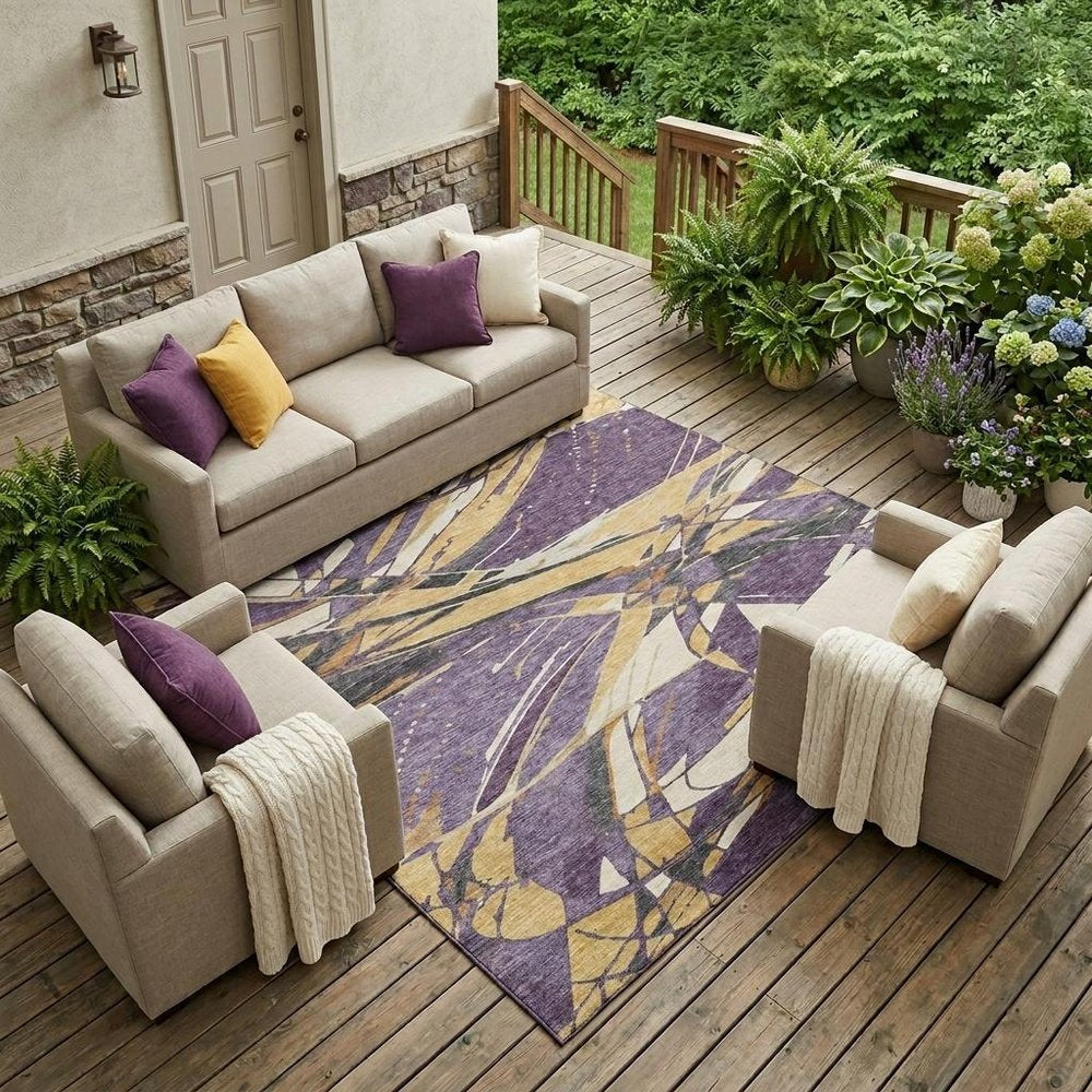 9' X 12' Plum And Purple Abstract Washable Indoor Outdoor Area Rug HomeRoots