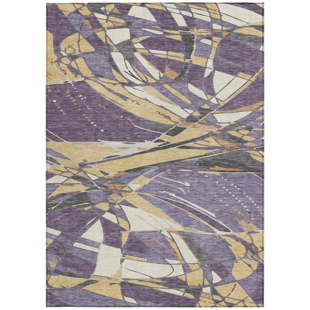 10' X 14' Plum And Purple Abstract Washable Indoor Outdoor Area Rug