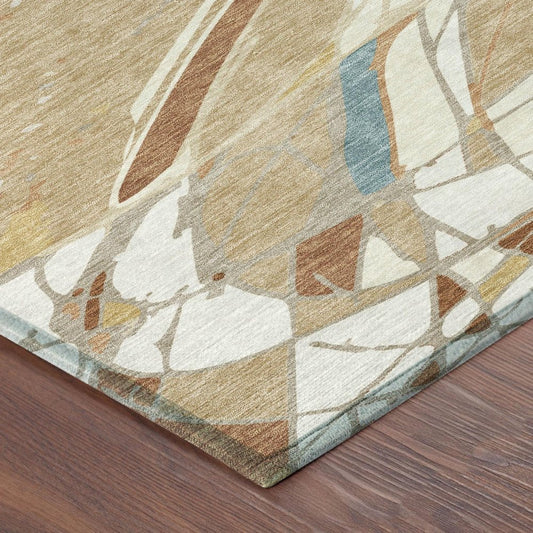 8' X 10' Rust And Orange Abstract Washable Indoor Outdoor Area Rug
