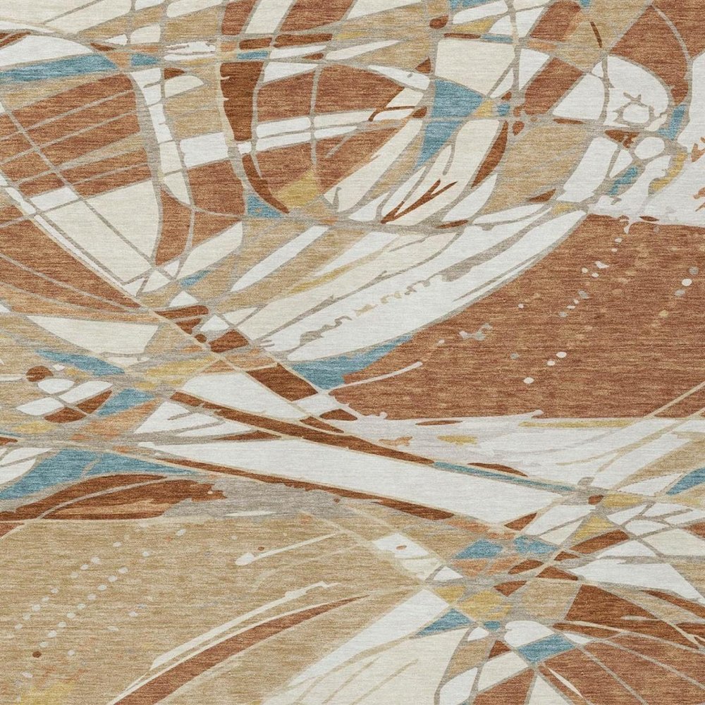 9' X 12' Rust And Orange Abstract Washable Indoor Outdoor Area Rug