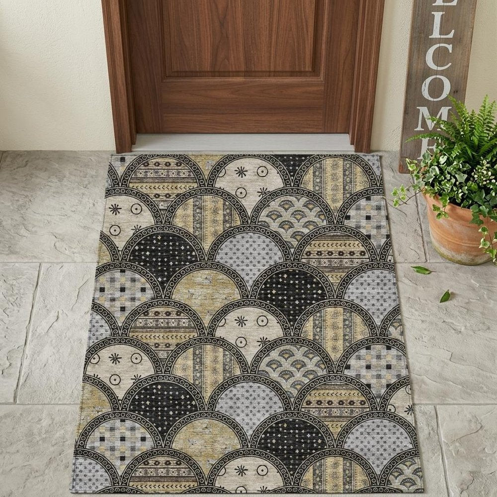 3' X 5' Black And Graphite Geometric Washable Indoor Outdoor Area Rug HomeRoots