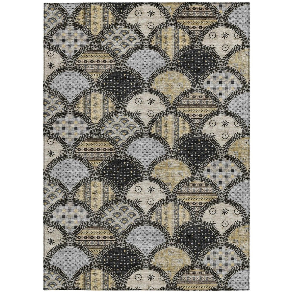 3' X 5' Black And Graphite Geometric Washable Indoor Outdoor Area Rug