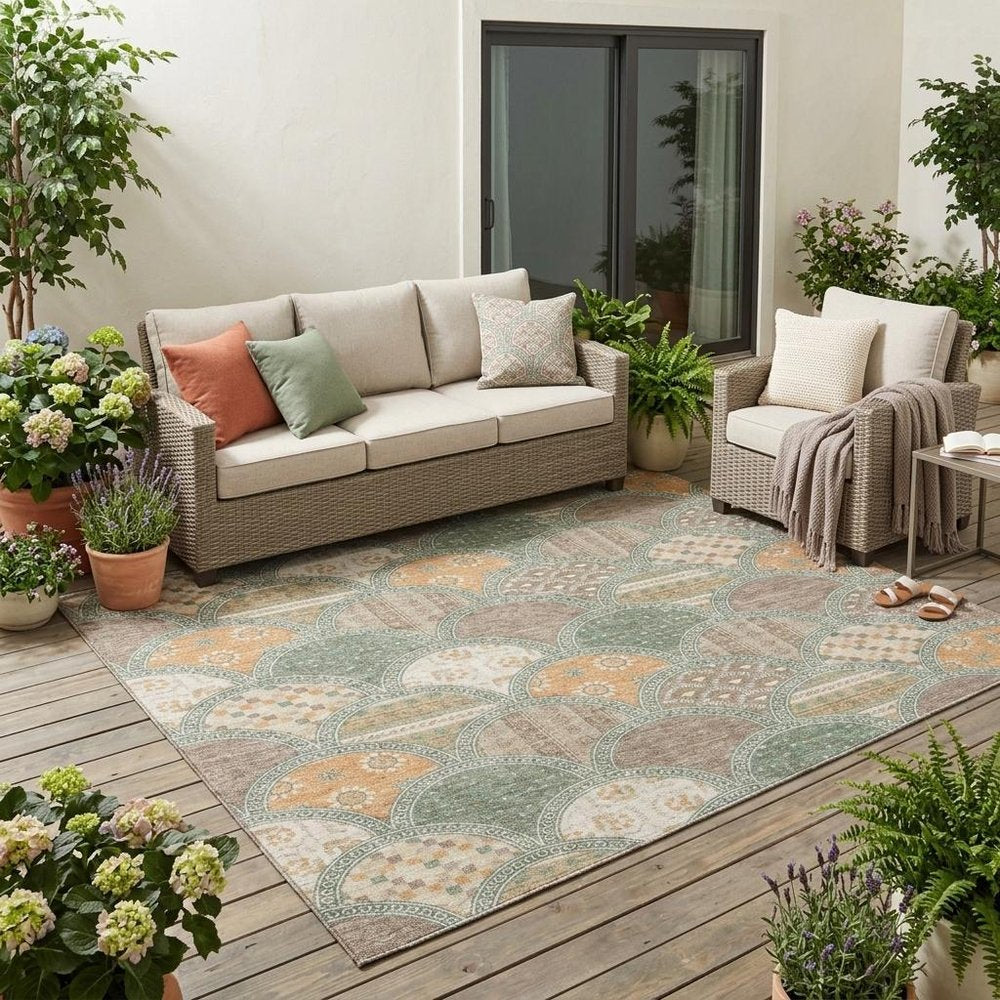 5' X 8' Green And Copper Geometric Washable Indoor Outdoor Area Rug HomeRoots