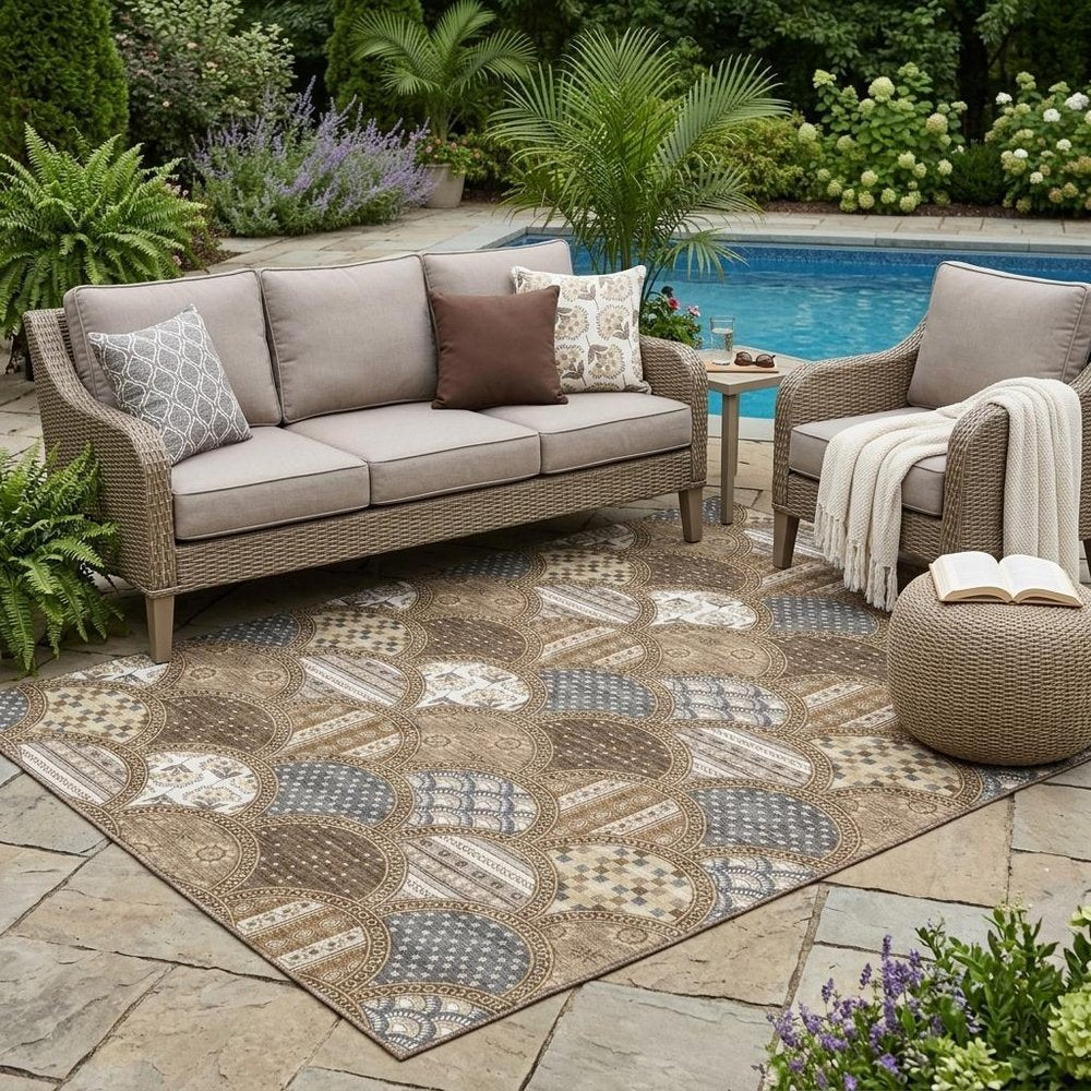 5' X 8' Chocolate And Brown Geometric Washable Indoor Outdoor Area Rug HomeRoots
