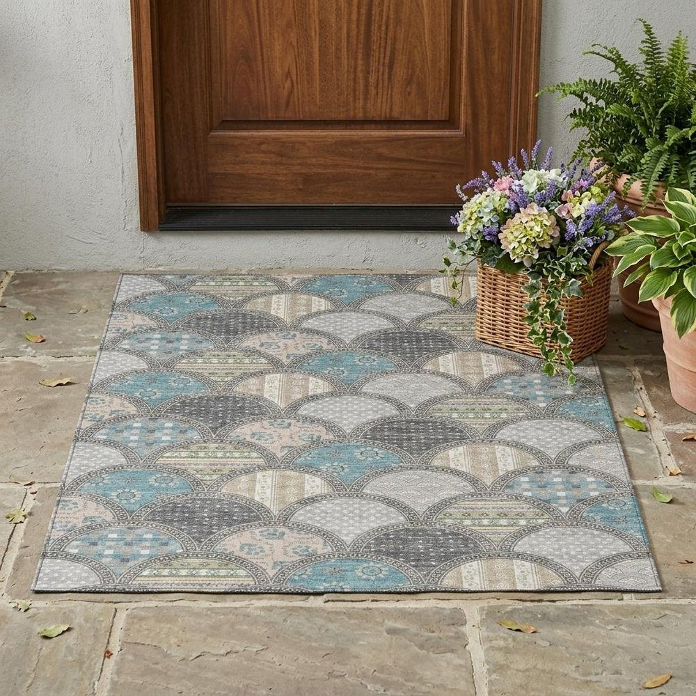 3' X 5' Gray And Silver Geometric Washable Indoor Outdoor Area Rug HomeRoots