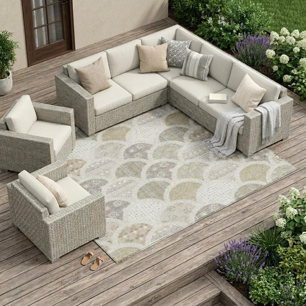 10' X 14' Ivory And Silver Geometric Washable Indoor Outdoor Area Rug HomeRoots