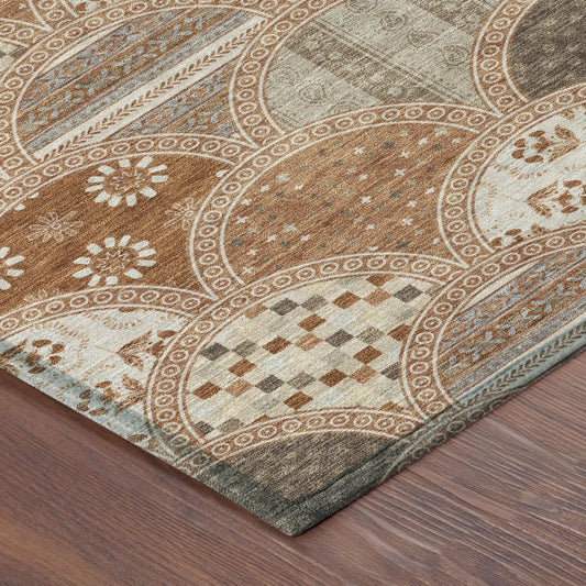 5' X 8' Orange And Chocolate Geometric Washable Indoor Outdoor Area Rug HomeRoots