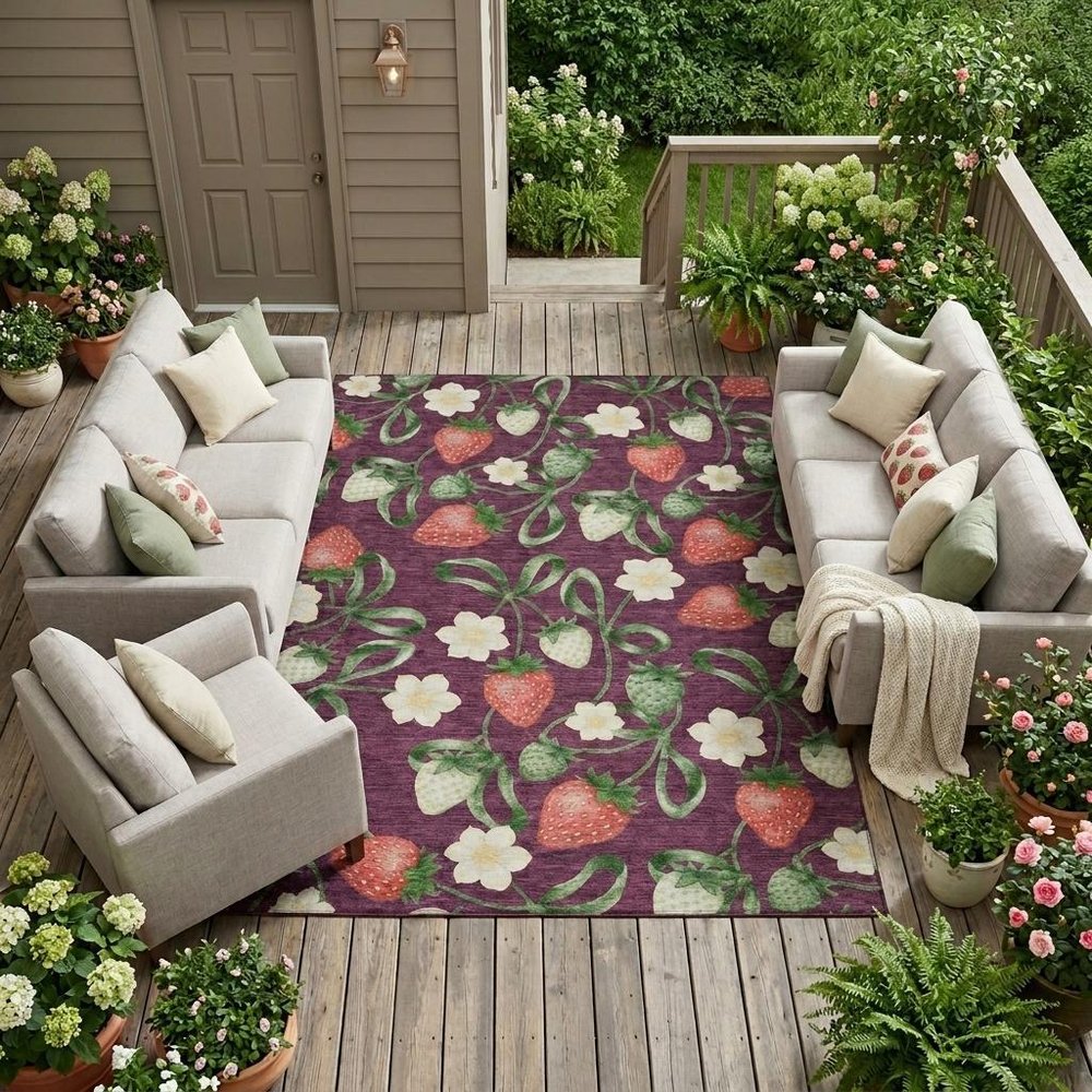 8' X 10' Eggplant And Purple Floral Washable Indoor Outdoor Area Rug HomeRoots