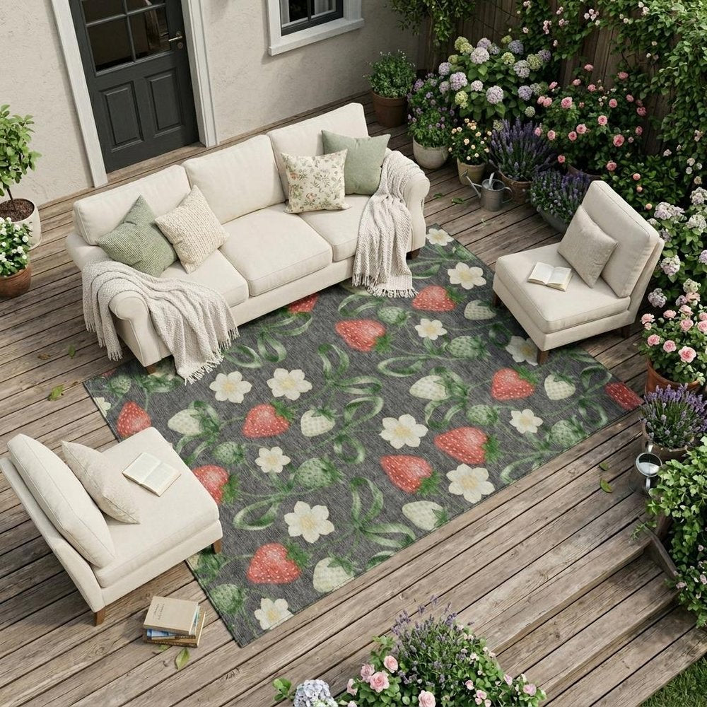 9' X 12' Graphite And Gray Floral Washable Indoor Outdoor Area Rug HomeRoots