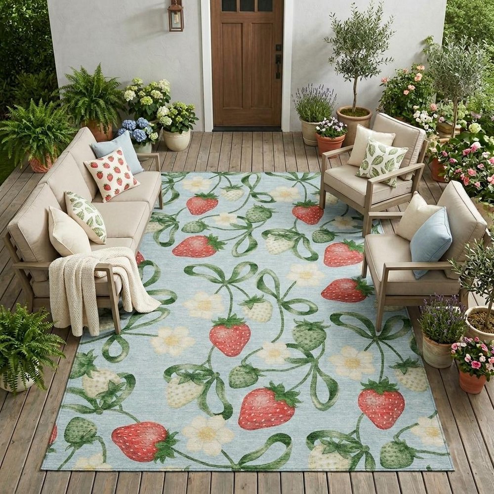 10' X 14' Sky Blue And Blue Floral Washable Indoor Outdoor Area Rug HomeRoots