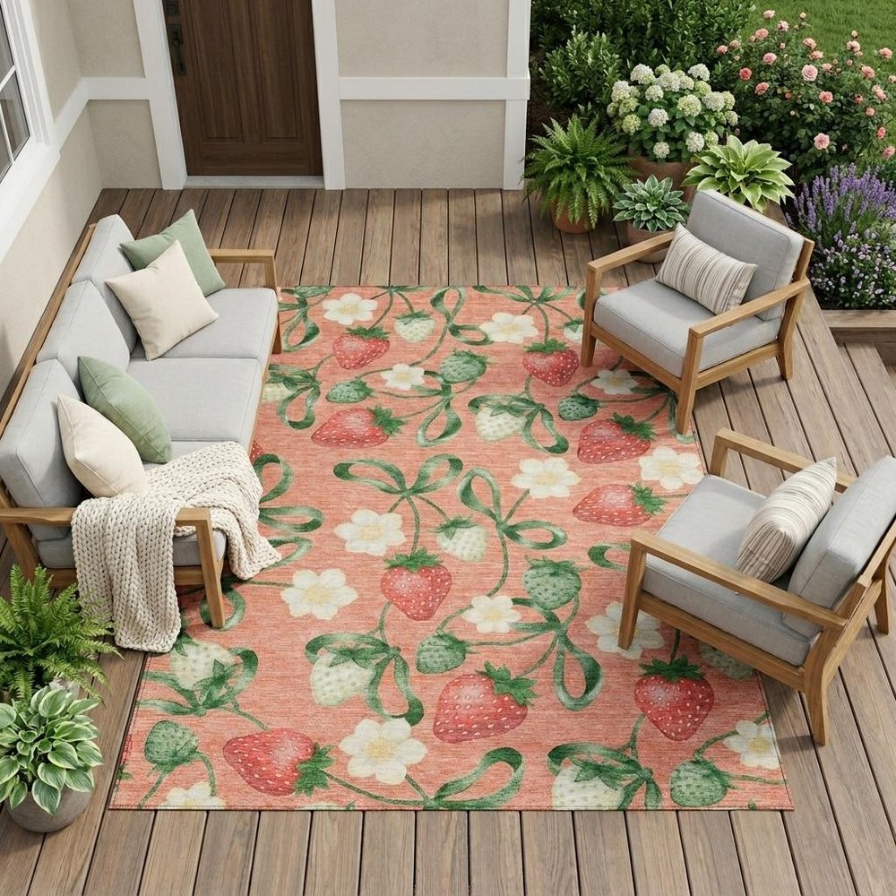 10' X 14' Salmon And Orange Floral Washable Indoor Outdoor Area Rug HomeRoots