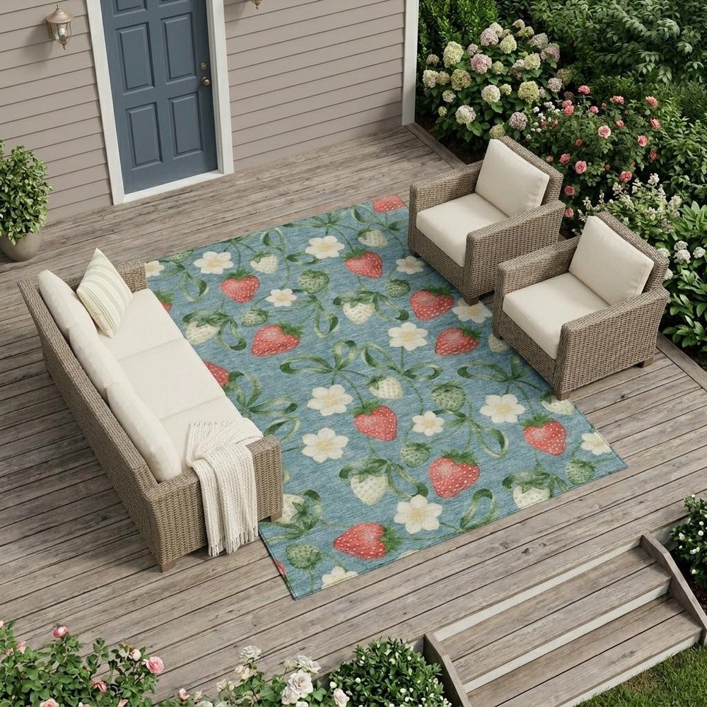 9' X 12' Teal Blue And Green Floral Washable Indoor Outdoor Area Rug HomeRoots