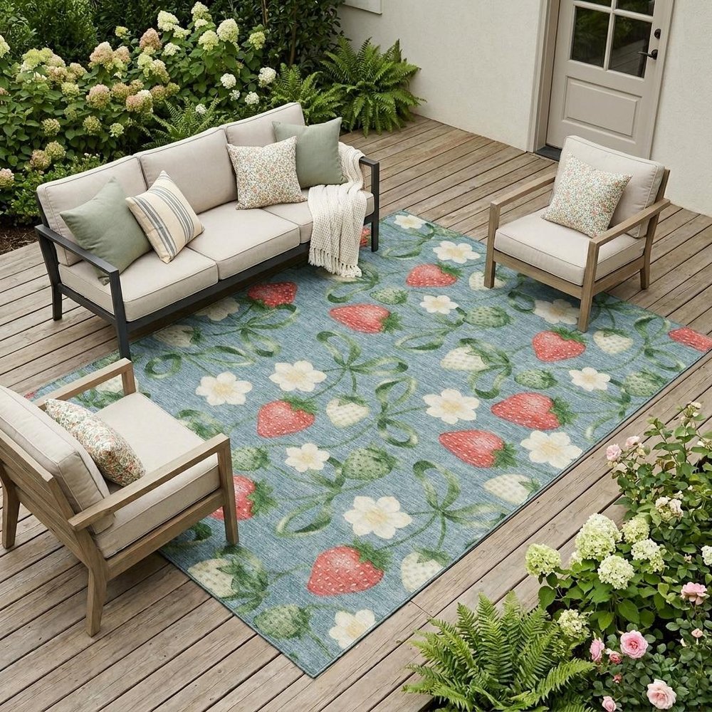 10' X 14' Teal Blue And Green Floral Washable Indoor Outdoor Area Rug HomeRoots