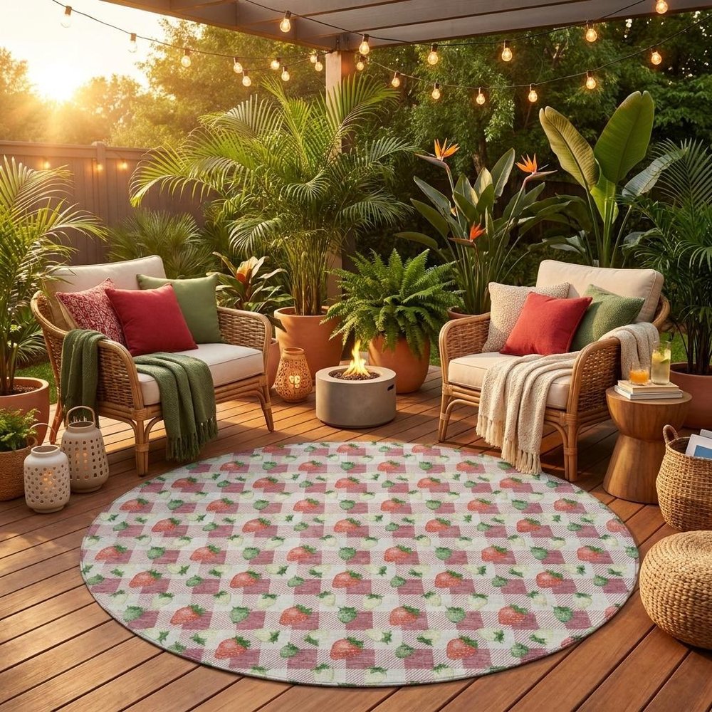 8' Blush And Pink Round Floral Washable Indoor Outdoor Area Rug HomeRoots