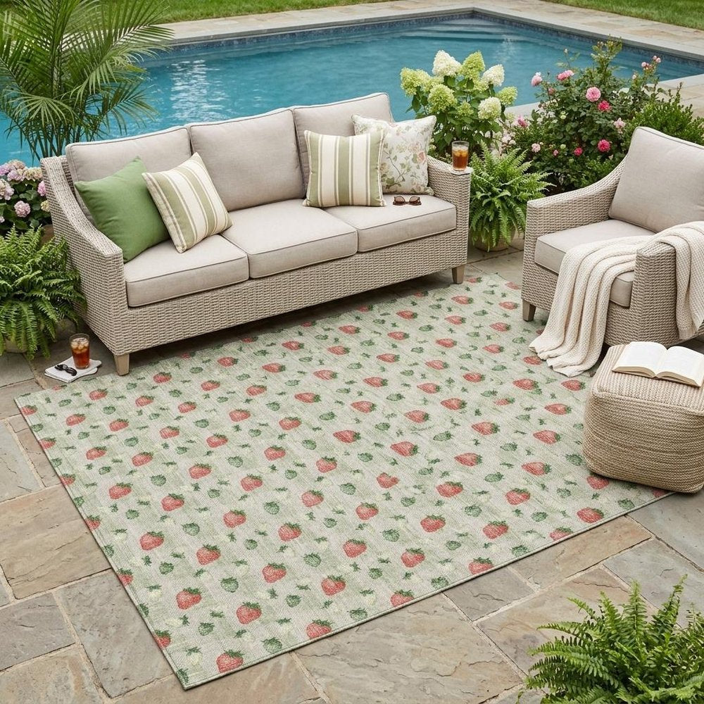 5' X 8' Green And Red Floral Washable Indoor Outdoor Area Rug HomeRoots