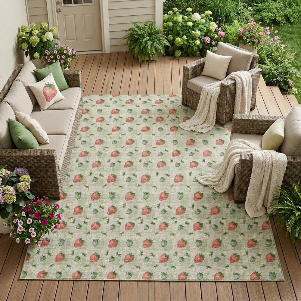 10' X 14' Green And Red Floral Washable Indoor Outdoor Area Rug HomeRoots