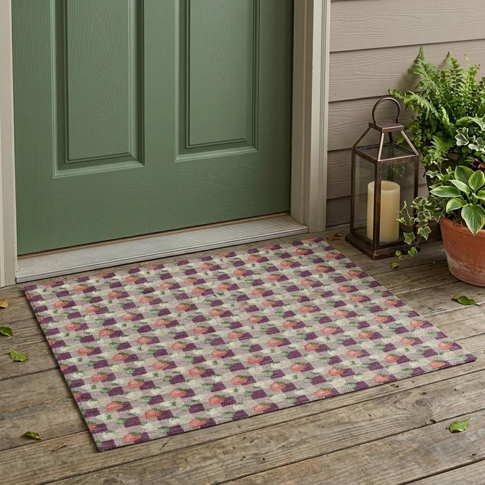 3' X 5' Eggplant And Purple Floral Washable Indoor Outdoor Area Rug HomeRoots