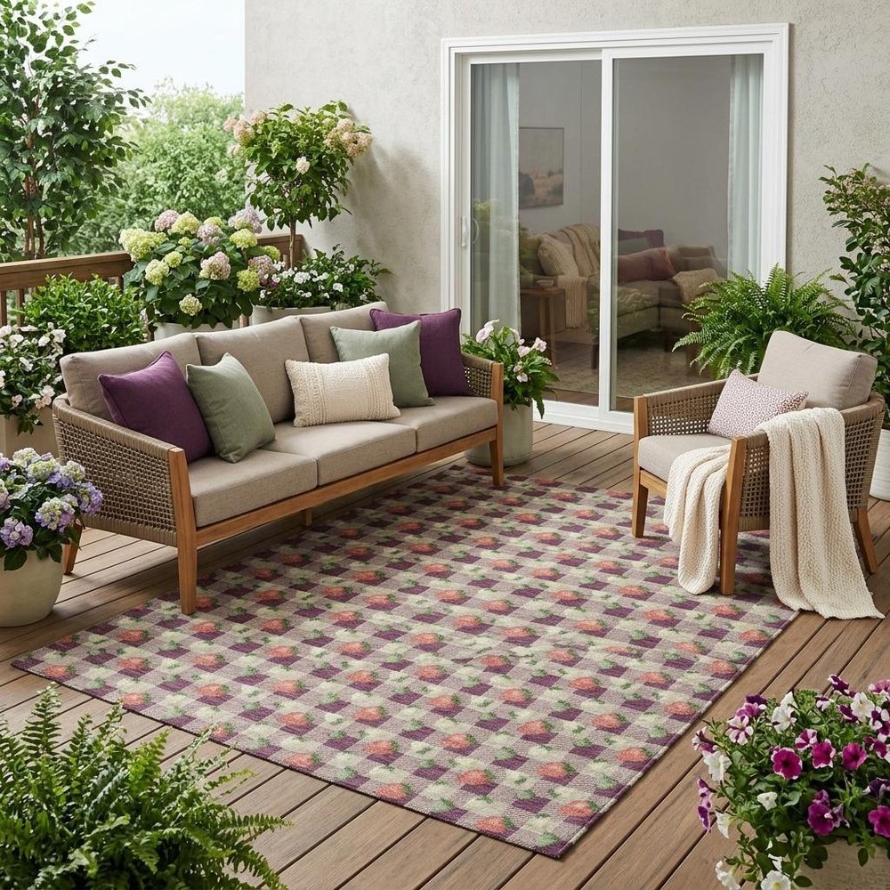 5' X 8' Eggplant And Purple Floral Washable Indoor Outdoor Area Rug HomeRoots