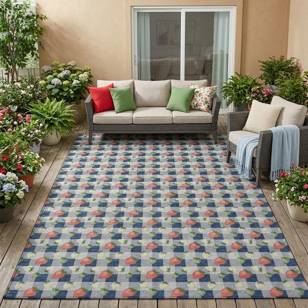 5' X 8' Navy Blue And Blue Floral Washable Indoor Outdoor Area Rug HomeRoots