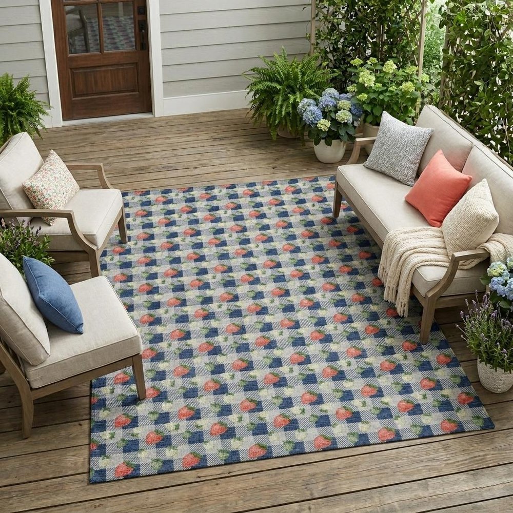 8' X 10' Navy Blue And Blue Floral Washable Indoor Outdoor Area Rug HomeRoots