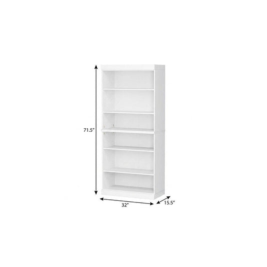 72" White Solid Wood Adjustable Six Tier Library Bookcase